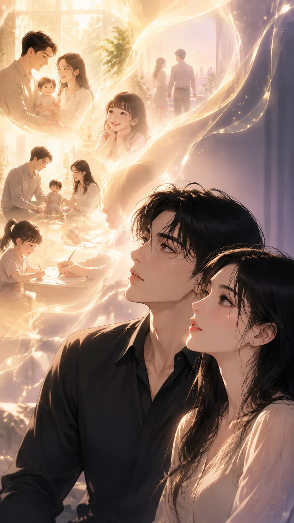 세대와 미래를 잇는 가족의 흐름을 조심스럽게 살펴보는 부부